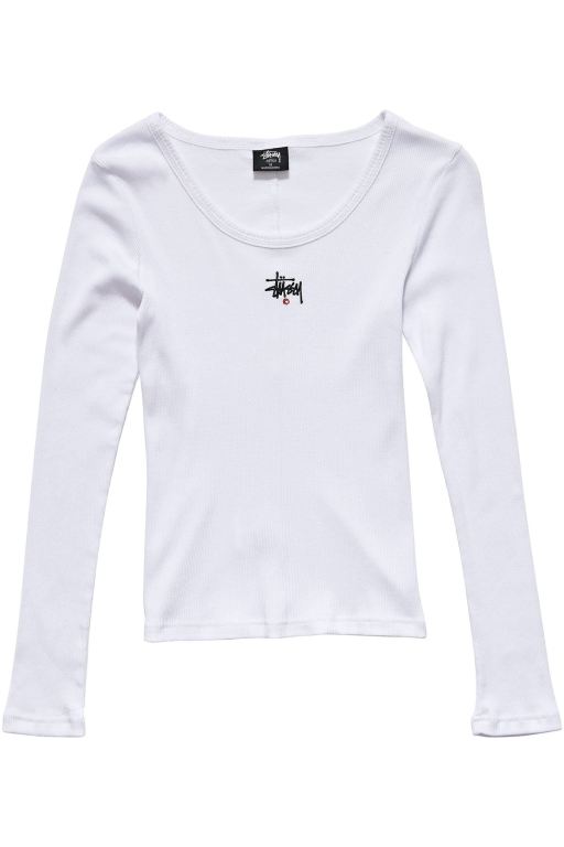 Stussy Womens Graffiti Rib LS Long Sleeve T Shirt White - BJFOV8163